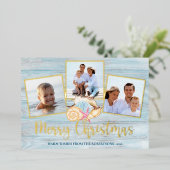 ビーチメリークリスマスウッドフォトコースト金ゴールド 箔シーズンカード (立ち正面)