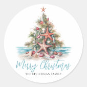 ビーチメリークリスマスツリー ラウンドシール (正面)