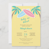 ビーチモダンサーフパームツリーベビーオンボードシャワー 招待状 (正面)