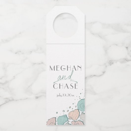 ビーチモダンシーシェルズコーラルアンドティール(緑がかった色) ボトルネックタグ (正面)