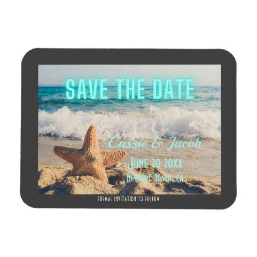 ビーチモダンシーンとネオン日付を保存 マグネット (横)