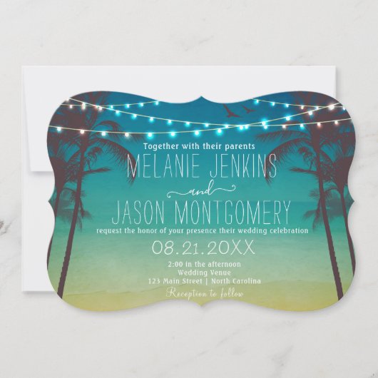 ビーチモダントロピカルパームツリー結婚式招待状 招待状 (正面)