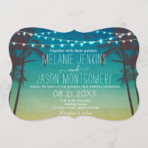 ビーチモダントロピカルパームツリー結婚式招待状