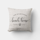 ビーチモダンハウスファミリー名スクリプトホワイトウッド クッション (正面)
