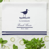 ビーチモダンハウスホワイトネイビーブルーサンピパーズ キッチンタオル (折り畳み)