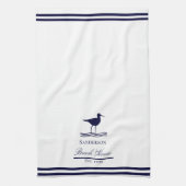 ビーチモダンハウスホワイトネイビーブルーサンピパーズ キッチンタオル (縦)