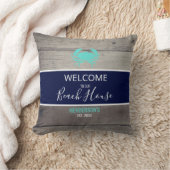 ビーチモダンハウス航海のティール（緑がかった色）ブルーパーソナライズされた クッション (ブランケット)