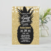 ビーチモダンパイナップルブラック金ゴールドルアウ（ハワイ式宴会）ベビーシャワー 招待状 (スタンド正面)