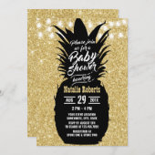 ビーチモダンパイナップルブラック金ゴールドルアウ（ハワイ式宴会）ベビーシャワー 招待状 (正面/裏面)