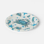 ビーチモダンブルーカニスターフィッシュシーホースパーティー ペーパープレート (アングル)