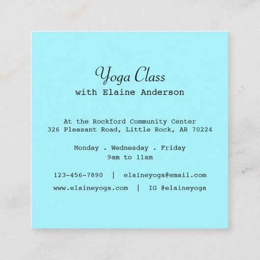 ビーチモダンヨガインストラクター女性ポーズ スクエア名刺 (裏面)