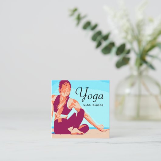 ビーチモダンヨガインストラクター女性ポーズ スクエア名刺 (スタンド正面)
