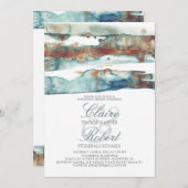 ビーチモダン水の色のスワッシュリハーサルディナー 招待状 (正面/裏面)