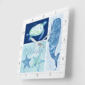 ビーチモダン海深いシーホエールタートタコ スクエア壁時計 (傾斜)