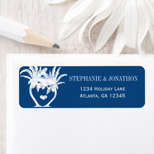 ビーチモナコブルーパームツリーデスティネーションシャルボード ラベル (インサイチュ)