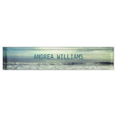 ビーチモノグラム名ブルーウェーブ水抽象芸術 デスクネームプレート (正面)