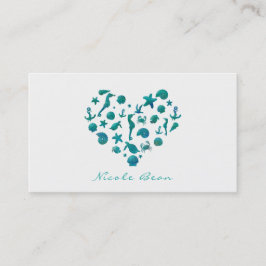 ビーチモノティール(緑がかった色)ウォーターカラーモダンシックエレガント 名刺