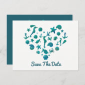 ビーチモノティール（緑がかった色）水モダン色日付を保存 案内ポストカード (正面/裏面)