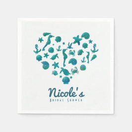 ビーチモノティール(緑がかった色)水彩シモダンックパーティー スタンダードカクテルナプキン