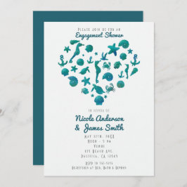 ビーチモノティール(緑がかった色)水彩モダン招待状 招待状