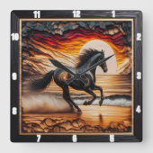 ビーチモーガンギャロップ:シャーレッド・ウッド・シーン スクエア壁時計 (正面)