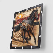 ビーチモーガントロット：燃えたウッドディスプレイ スクエア壁時計 (傾斜)