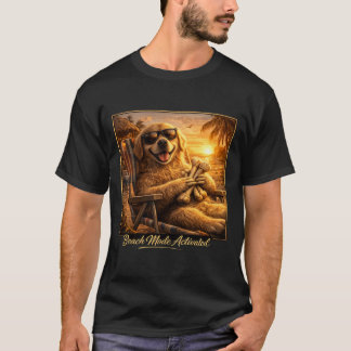 ビーチモード起動ゴールデンレトリバーTシャツ Tシャツ