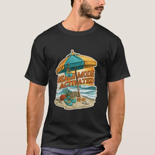 ビーチモード起動 夏休み傘 Tシャツ (正面)