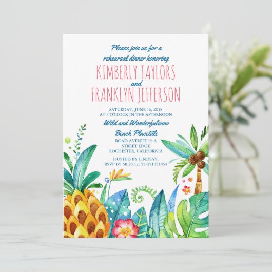 ビーチヤシのパイナップル水の色のリハーサルディナー 招待状 (スタンド正面)