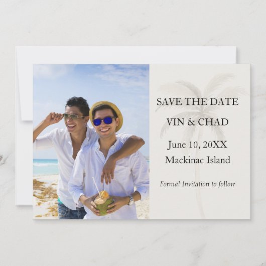 ビーチヤシの写真の結婚式日程お知らせ セーブザデート (正面)