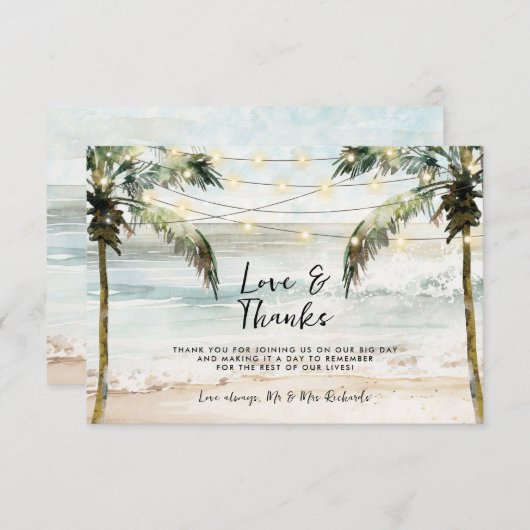 ビーチヤシの愛と熱帯感謝していの サンキューカード (正面/裏面)