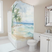 ビーチヤシの木の海波 シャワーカーテン (インサイチュ)