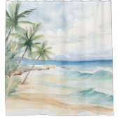 ビーチヤシの木の海波 シャワーカーテン (正面)