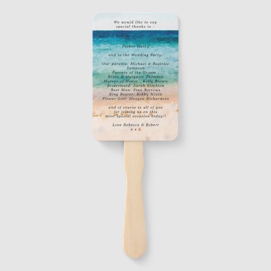 ビーチヤシの木の熱帯結婚式のファン ハンドファン (裏面)