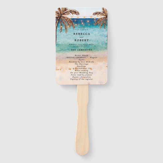 ビーチヤシの木の熱帯結婚式のファン ハンドファン (正面)