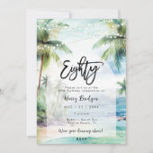 ビーチヤシの木80th誕生日パーティー 招待状 (正面)