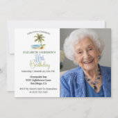 ビーチヤシの木 100歳の誕生日フォト 招待状 (正面)