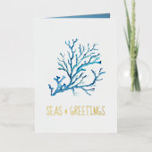 ビーチユニーククリスマスカードウォーターカラーシーコーラル 箔グリーティングカード (正面)