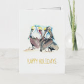 ビーチユニーククリスマスカードウォーター・カラー・ペリカン 箔グリーティングカード (正面)