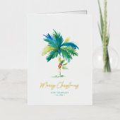 ビーチユニーククリスマスカード水彩パームツリー 箔グリーティングカード (正面)