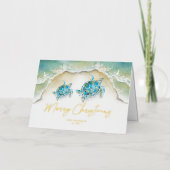 ビーチユニーククリスマスカード水色ウミガメ 箔シーズンカード (正面)