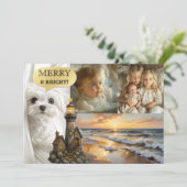 ビーチライトハウスフォトコラージクリスマスカード シーズンカード (スタンド正面)