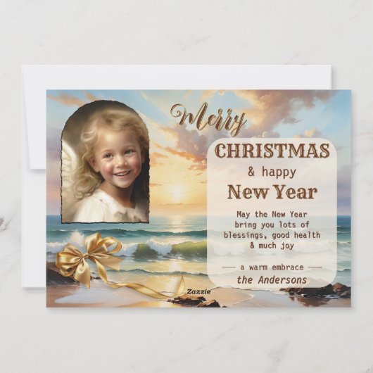 ビーチライトハウスフォトコラージクリスマスカード シーズンカード (裏面)