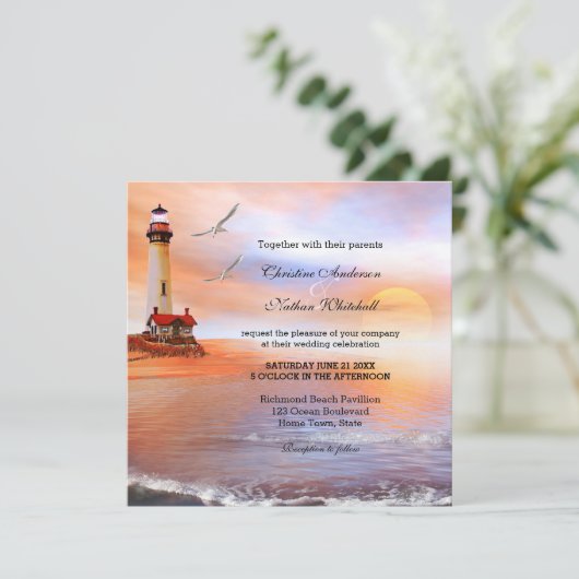 ビーチライトハウス結婚式招待状 招待状 (スタンド正面)