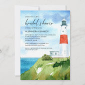 ビーチライトハウス航海のをテーマにしたブライダルシャワー 招待状 (正面)