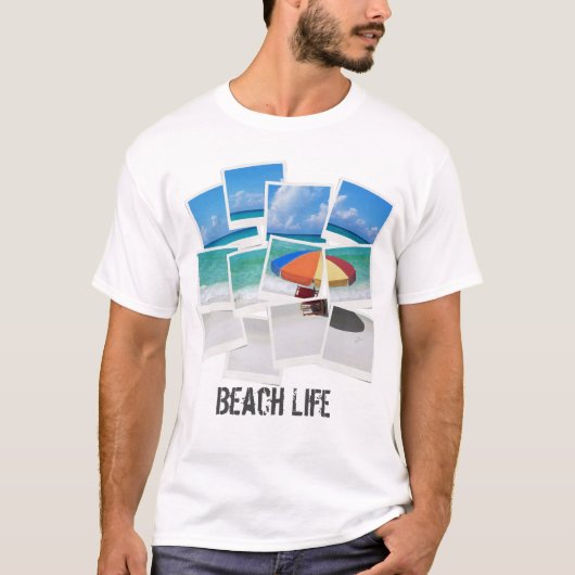 ビーチライフの傘フォトフレームコラージュ Tシャツ (正面)