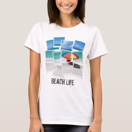 ビーチライフの傘フォトフレームコラージュ Tシャツ (正面)