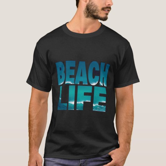 ビーチライフはっきりしたタイポグラフィ海波デザイン Tシャツ (正面)