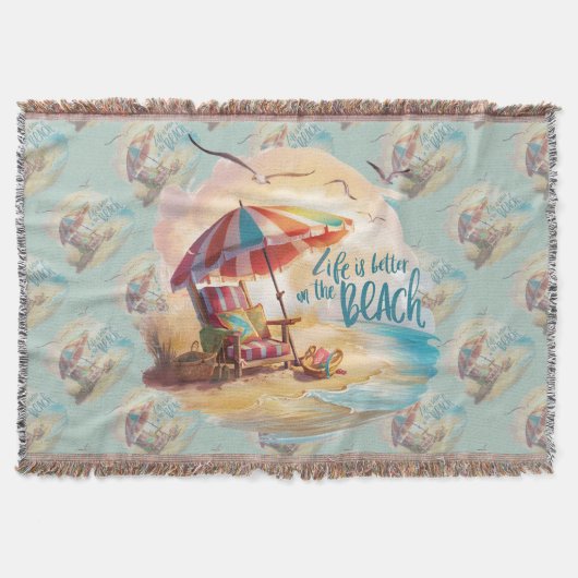ビーチライフは最高 海岸風デザイン スローブランケット (正面)