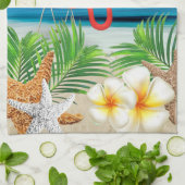 ビーチライフウィズピンクフラミンゴス キッチンタオル (折り畳み)